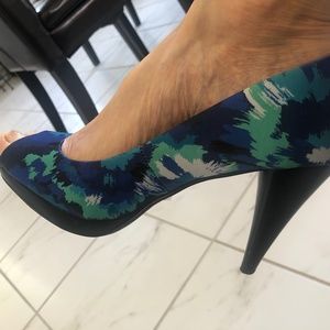 Blue fabric high heels